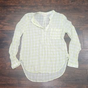 CLOTH & STONE semi sheer hi-low tunic blouse S chartreuse top long sleeve shirt